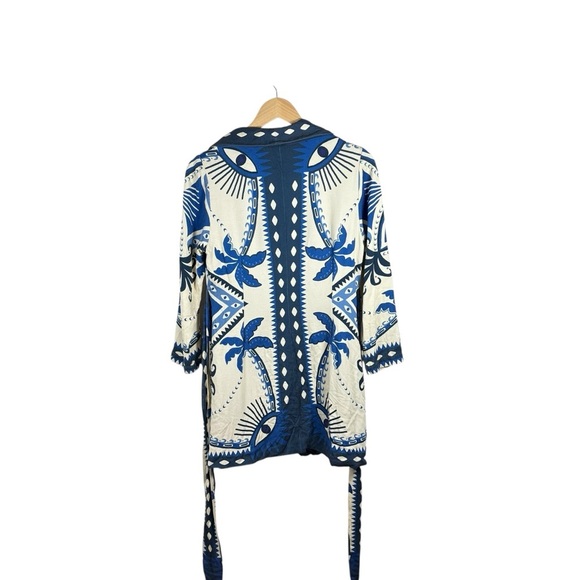 Farm Rio Anthropologie Long-Sleeve Blazer Mini Dress in Ivory/Blue Size SP - Picture 15 of 15